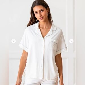 White Relaxed Notched Collar Pajama Shirt